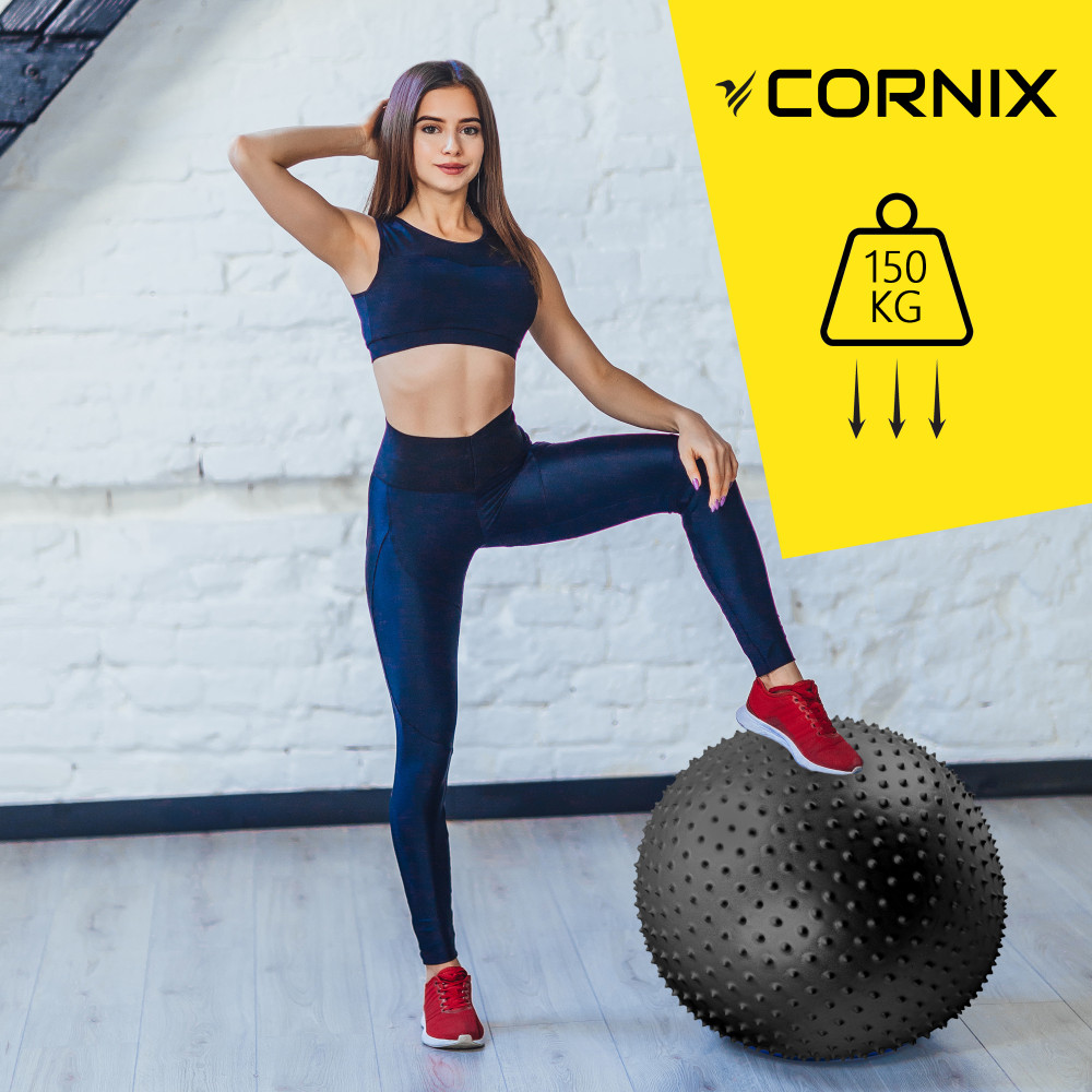 М'яч для фітнесу (фітбол) Cornix 65 см масажний Anti-Burst Black XR-0482