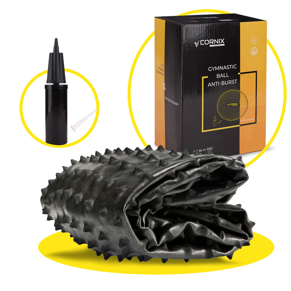 М'яч для фітнесу (фітбол) Cornix 65 см масажний Anti-Burst Black XR-0482