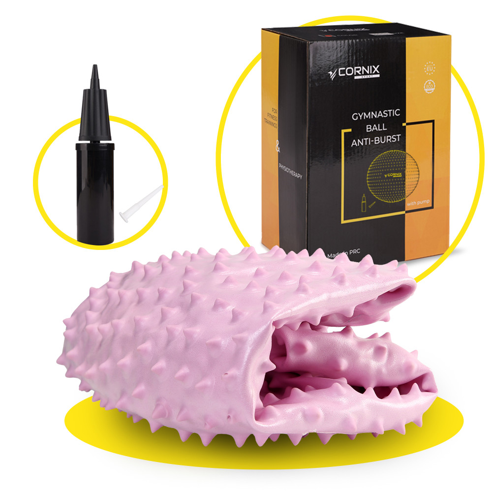 М'яч для фітнесу (фітбол) Cornix 65 см масажний Anti-Burst Light Pink XR-0489