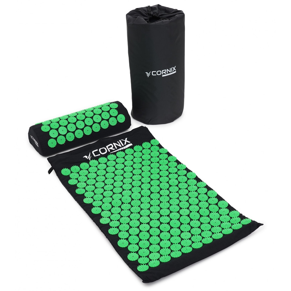 Коврик акупунктурный с валиком Cornix Classic Mat Аппликатор Кузнецова XR-0110 Black/Green