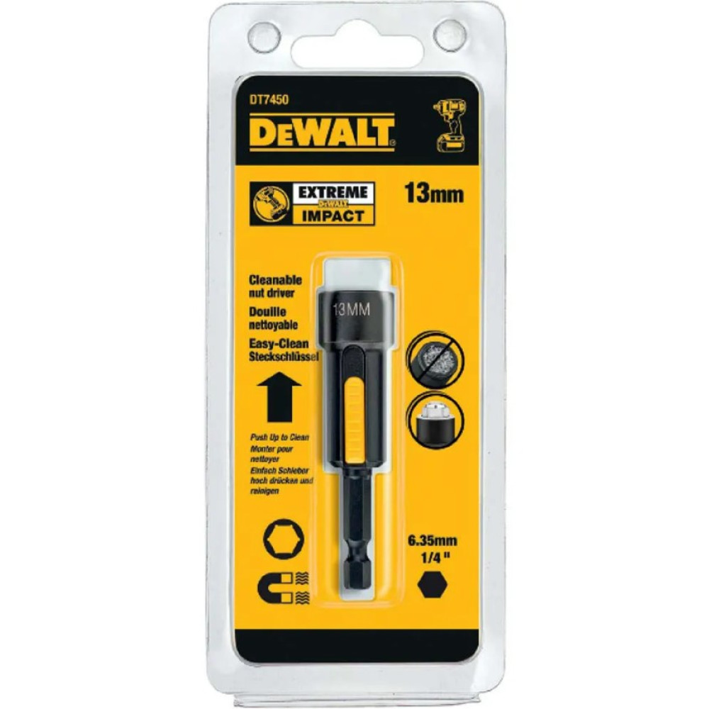 Головка торцевая ударная DeWalt EXTREME шестигранная магнитная 1/4" 13 мм (DT7450)