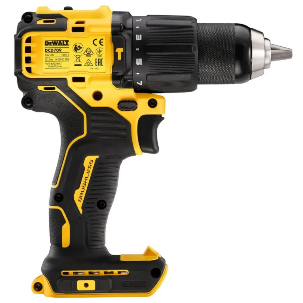 Дрель-шуруповерт аккумуляторная бесщеточная ударная DeWalt с АКБ и ЗУ DCD709M2T