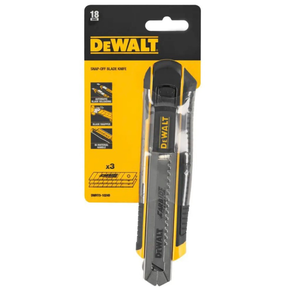Ніж DeWalt із висувним сегментним лезом 18 мм (DWHT0-10249)