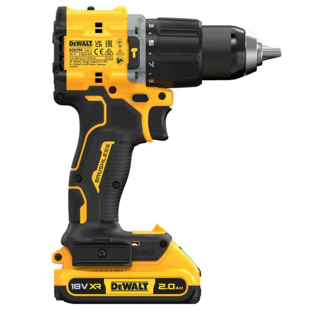 Дрель-шуруповерт DeWALT аккумуляторная безщеточная ударная с АКБ и ЗУ DCD799D2T