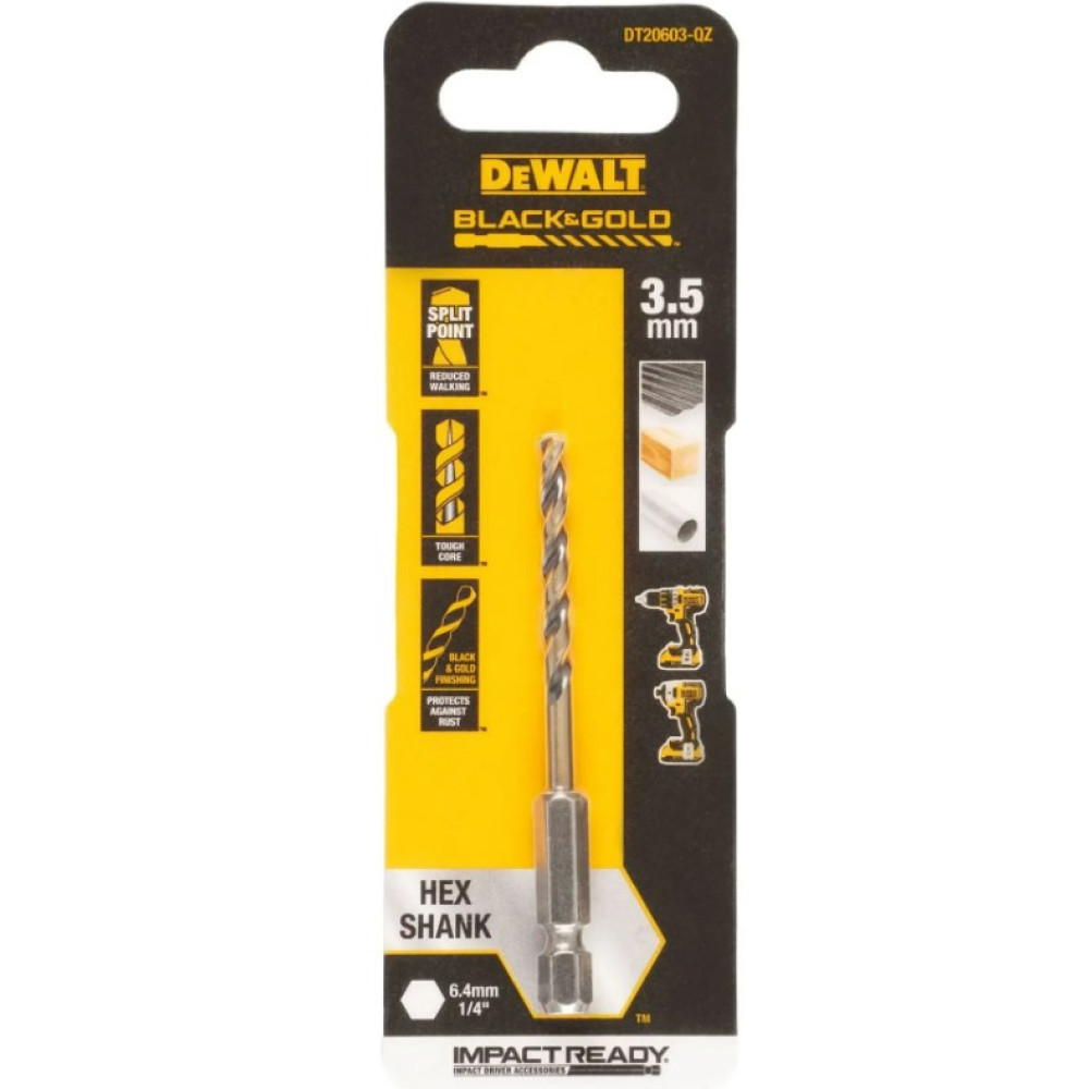 Свердло по металу DeWalt IMPACT Black & Gold 3.5 мм (DT20603)