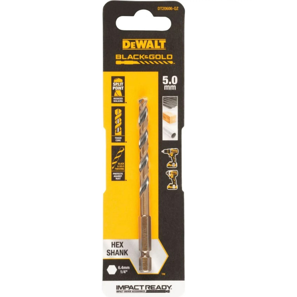 Свердло по металу DeWalt IMPACT Black & Gold 5 мм (DT20606)