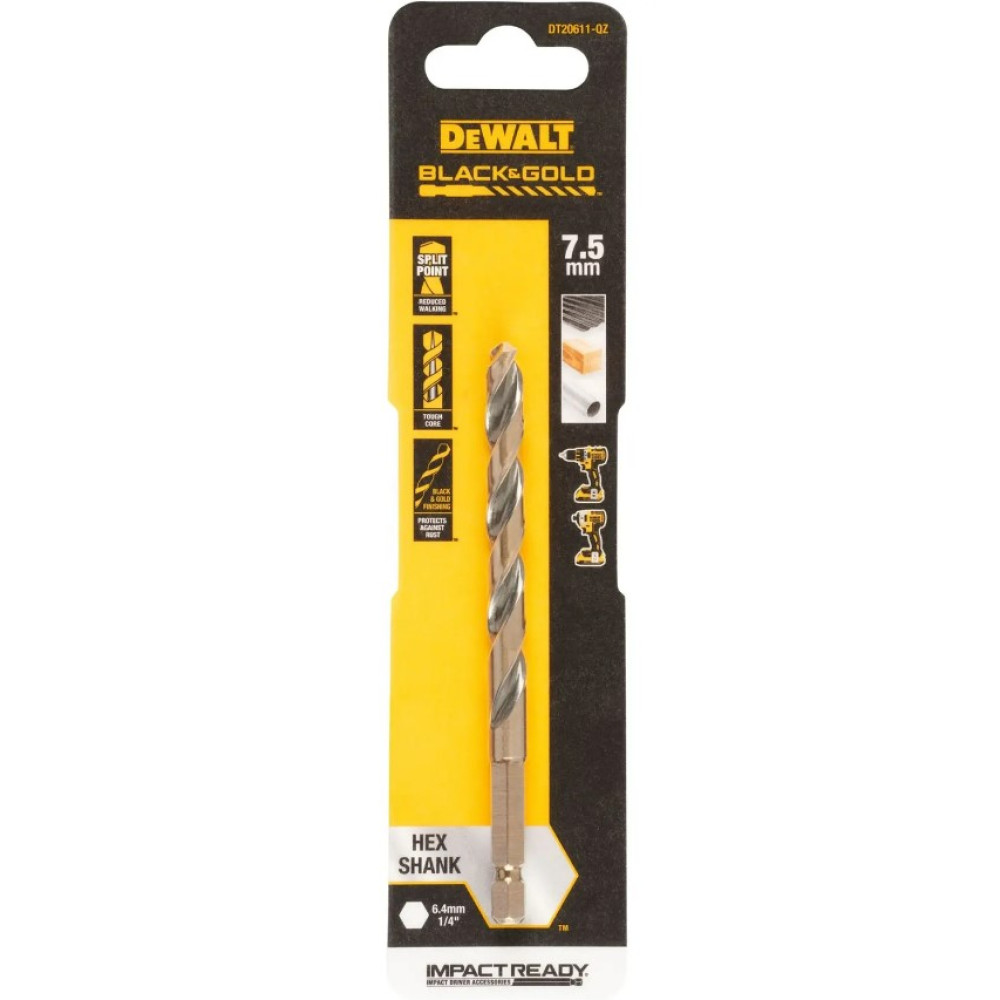 Свердло по металу DeWalt IMPACT Black & Gold 7.5 мм (DT20611)