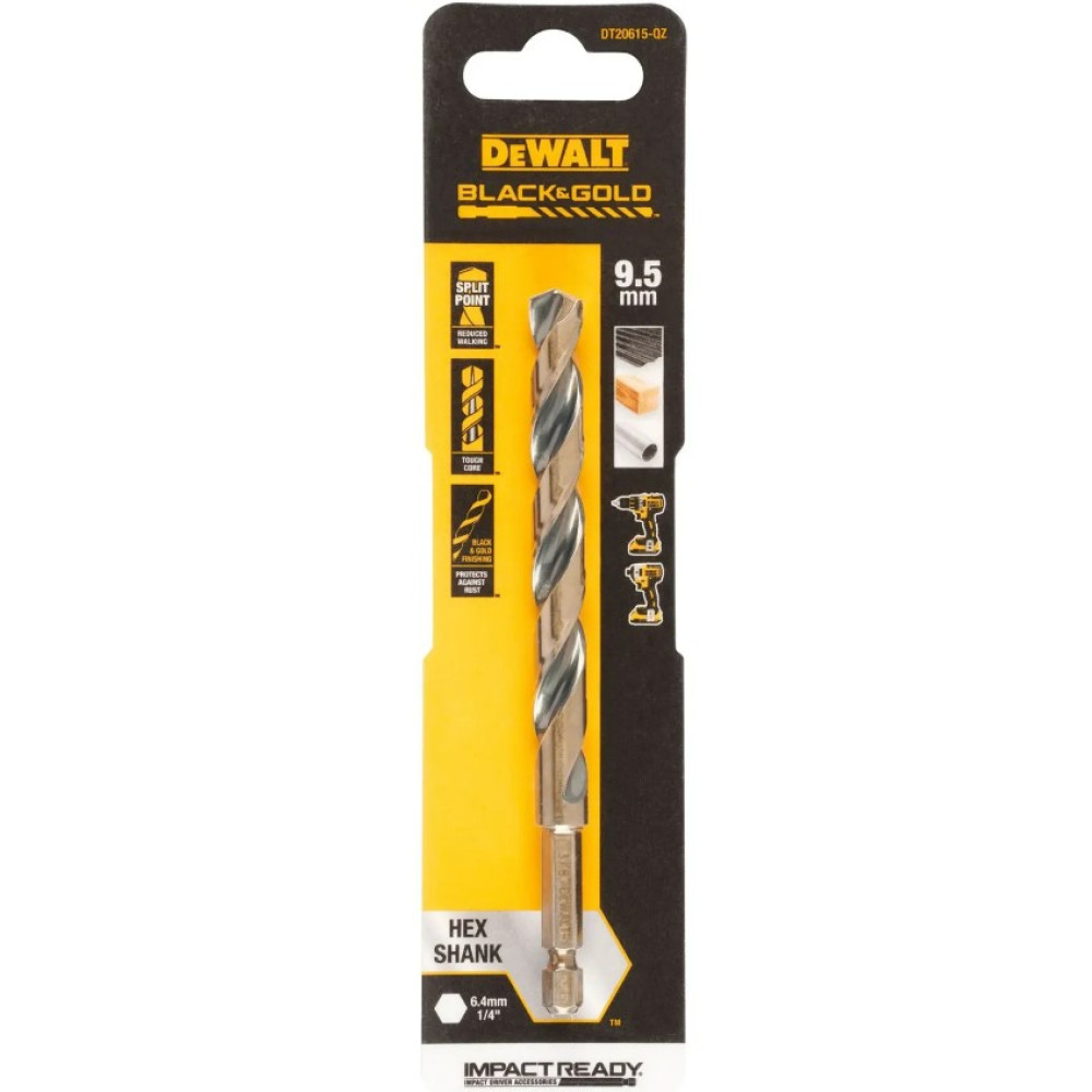 Сверло по металлу DeWalt IMPACT Black & Gold 9.5 мм (DT20615)