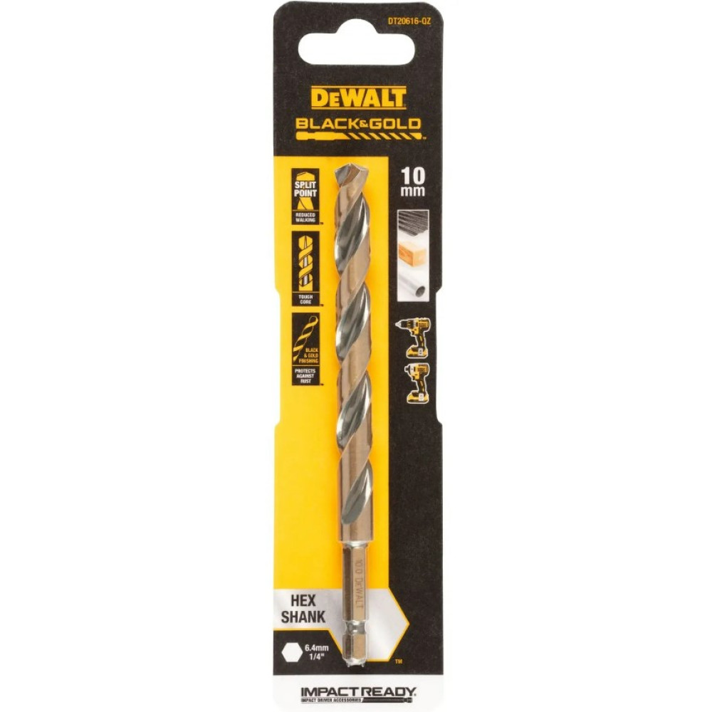 Свердло по металу DeWalt IMPACT Black & Gold 10 мм (DT20616)