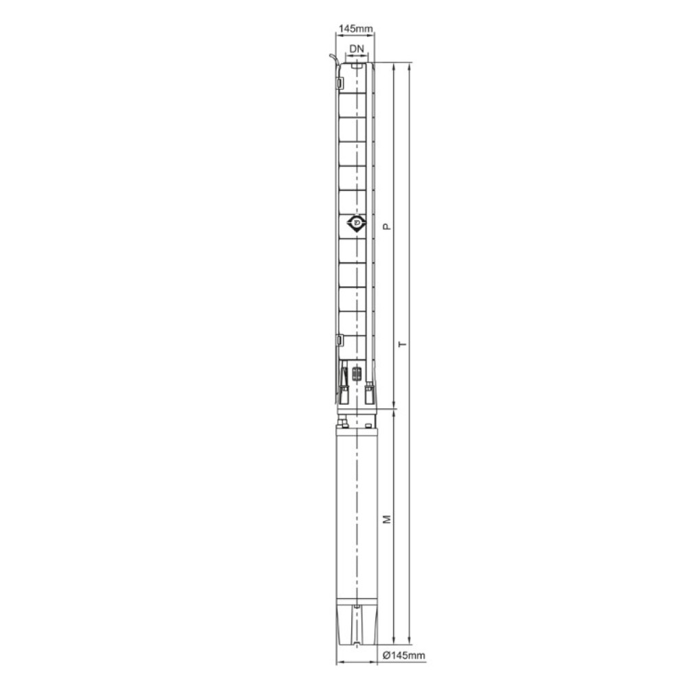 Насос центробежный скважинный DONGYIN 6SP30-10 380В 9.2кВт H 114(76)м Q 700(500)л/мин Ø145мм +пульт (из 3х частей) (7777273)