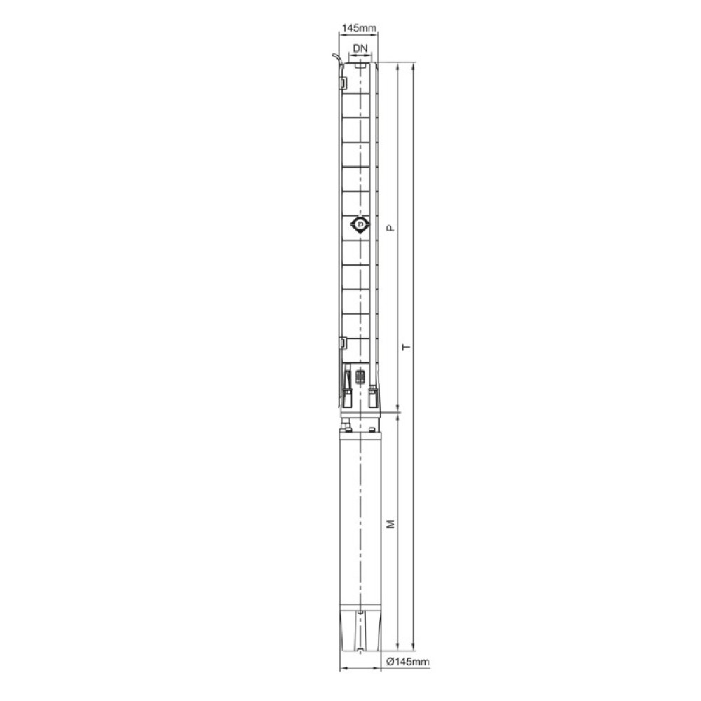 Насос центробежный скважинный DONGYIN 6SP30-14 380В 13кВт H 159(107)м Q 700(500)л/мин Ø145мм +пульт (из 3х частей) (7777293)
