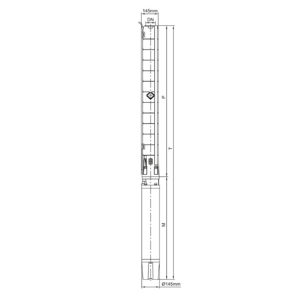 Насос центробежный скважинный DONGYIN 6SP30-20 380В 18.5кВт H 228(153)м Q 700(500)л/мин Ø145мм +пульт (из 3х частей) (7777323)