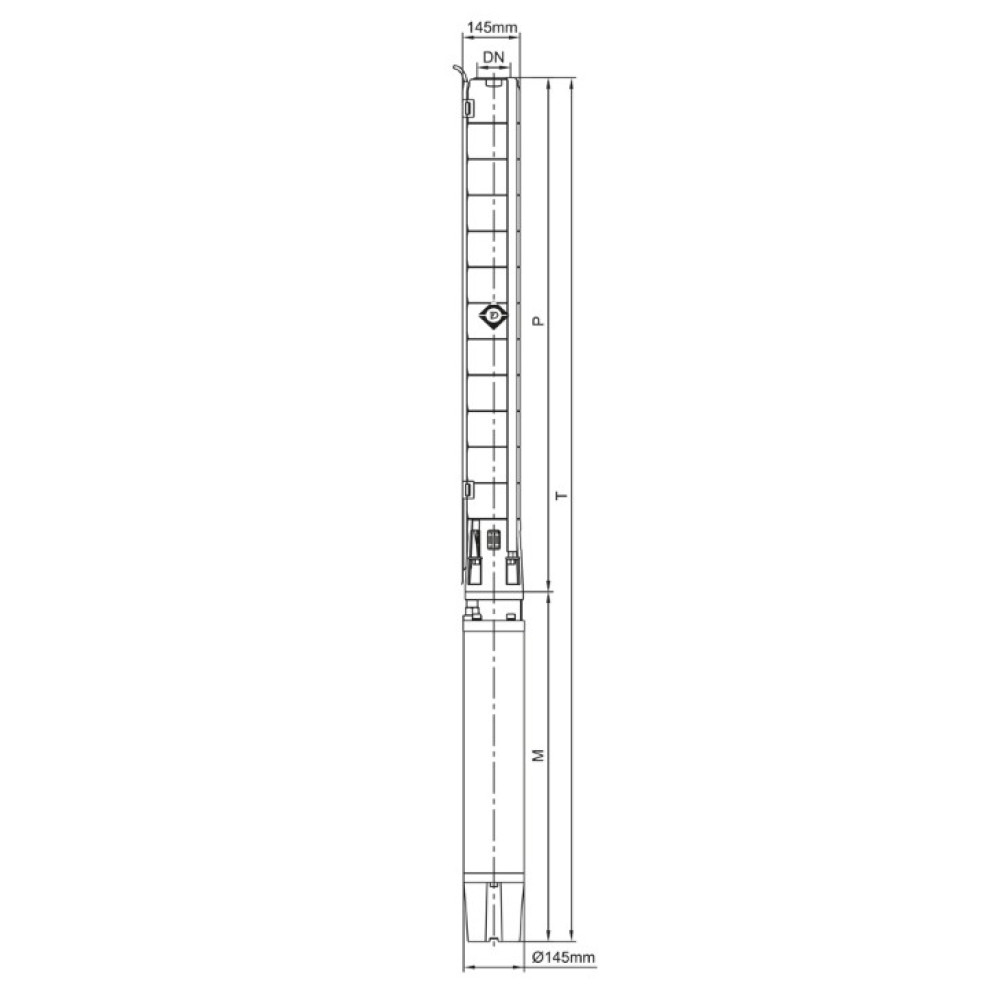 Насос центробежный скважинный DONGYIN 6SP46-13 380В 22кВт H 174(109)м Q 1100(800)л/мин Ø145мм +пульт (из 3х частей) (7777513)