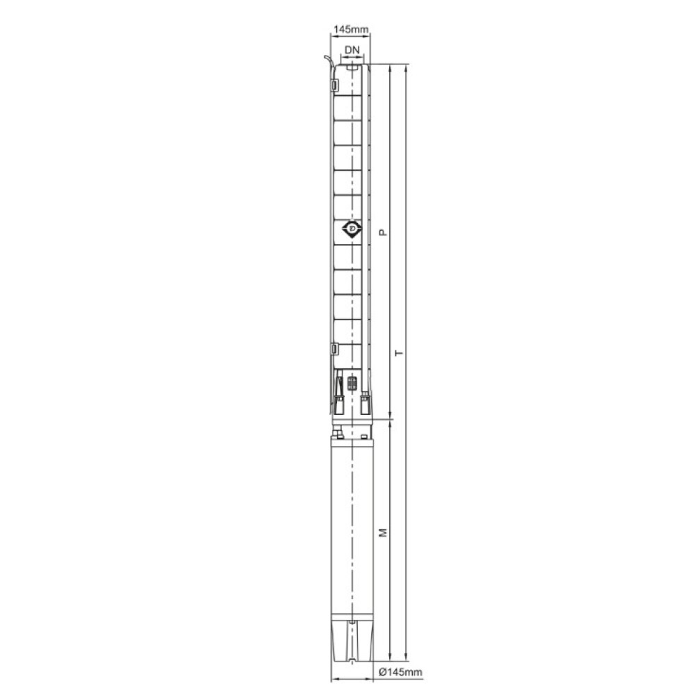 Насос відцентровий свердловинний DONGYIN 6SP60-8 380В 15кВт H 112(63)м Q 1300(1000)л/хв Ø145мм +пульт (з 3х частин) (7777653)