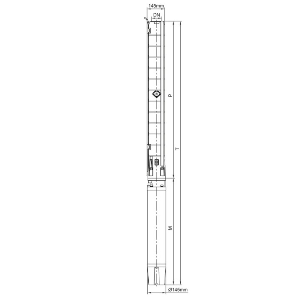 Насос центробежный скважинный DONGYIN 6SP60-12 380В 22кВт H 168(94)м Q 1300(1000)л/мин Ø145мм +пульт (из 3х частей) (7777693)