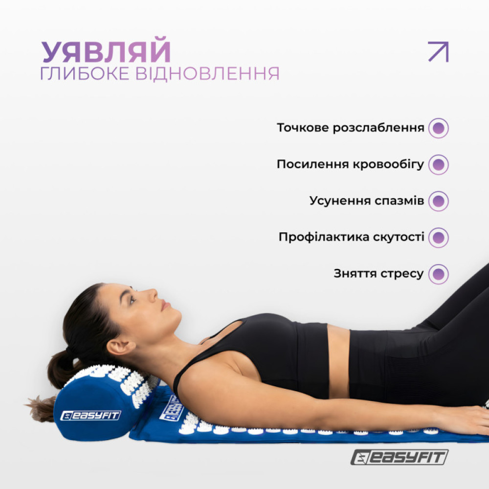 Масажний килимок Easyfit із подушкою (аплікатор Кузнєцова) Синій із білим (EF-2709-BLW)