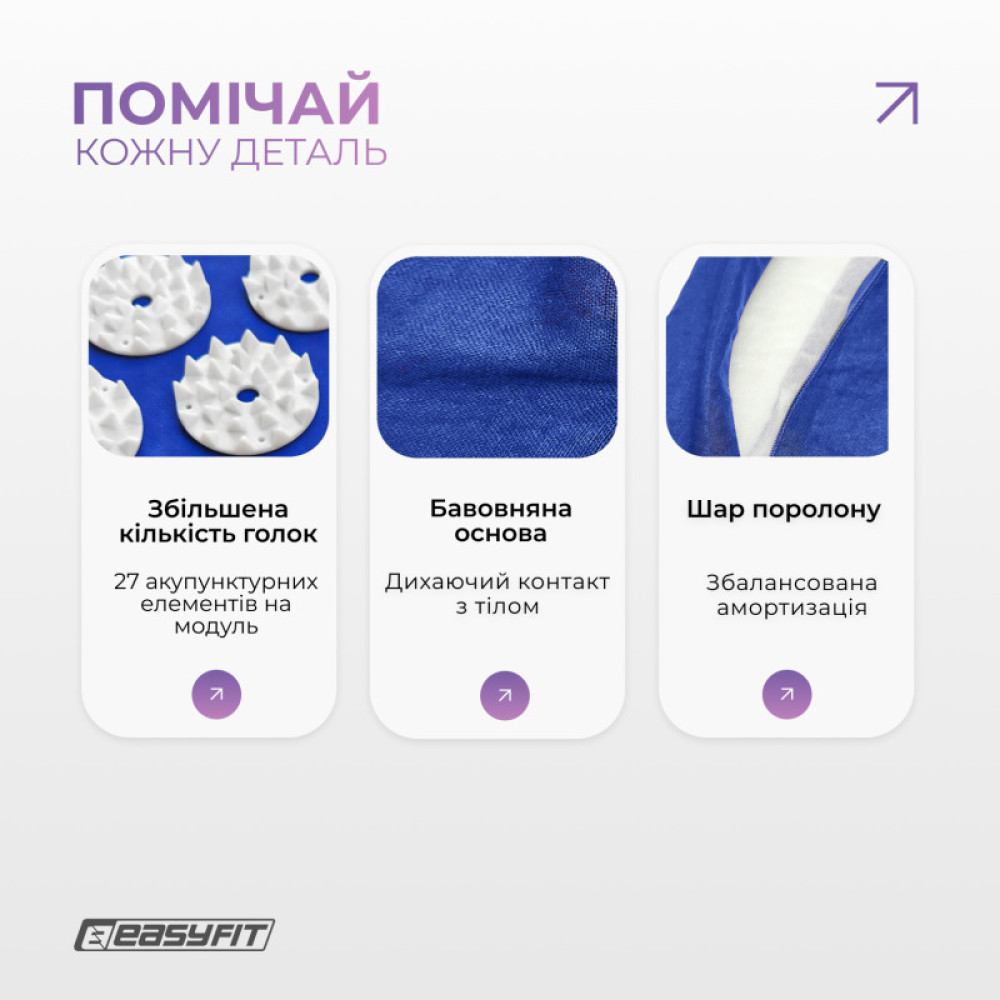 Масажний килимок Easyfit із подушкою (аплікатор Кузнєцова) Синій із білим (EF-2709-BLW)