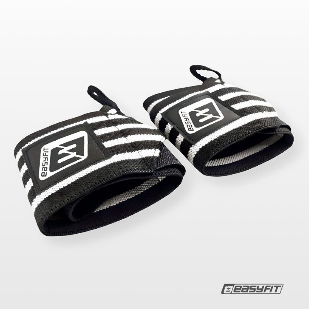 Кистовые бинты EasyFit на запястье 50х8 см фиксатор, черно-белые (EF-0060-GY)