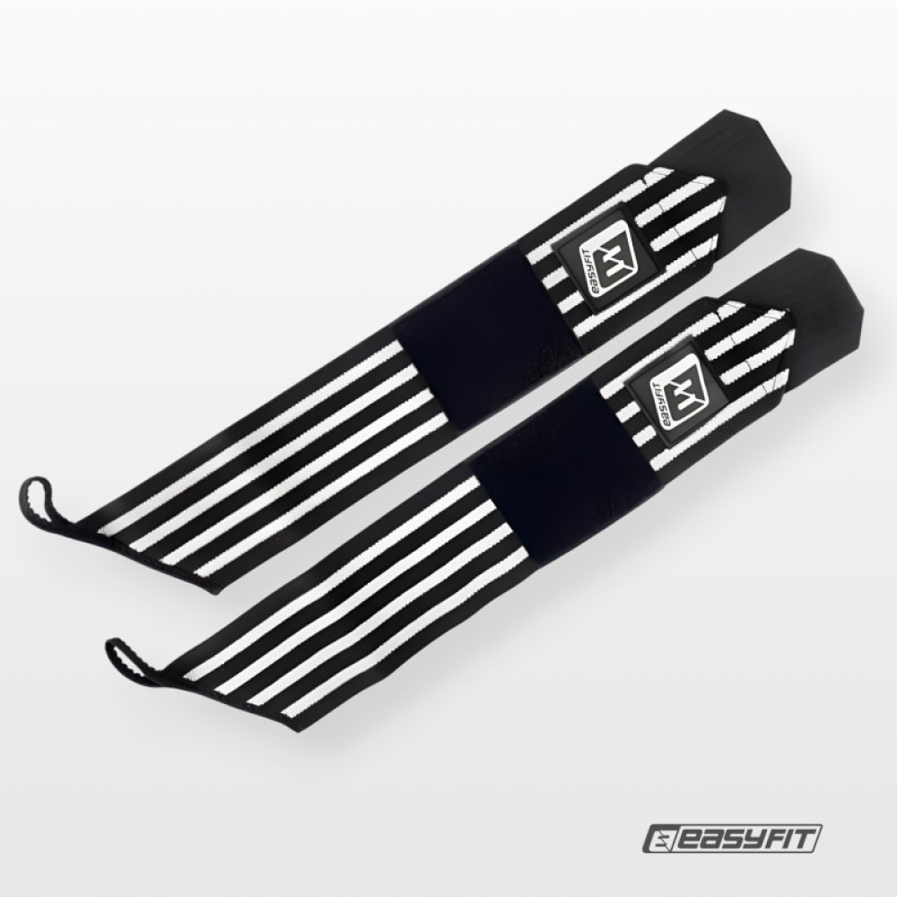Кистовые бинты EasyFit на запястье 50х8 см фиксатор, черно-белые (EF-0060-GY)