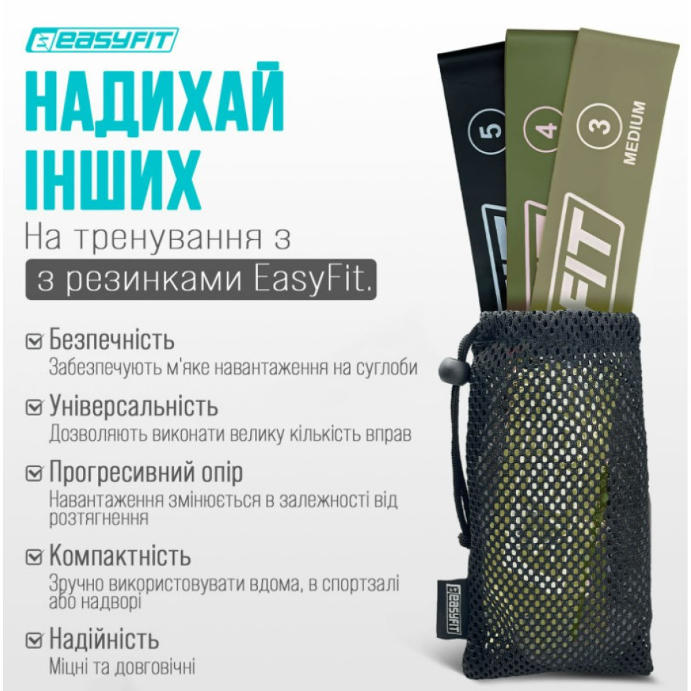 Резинки для фитнеса EasyFit MonoBand набор 3 шт (EF-1812-GY)