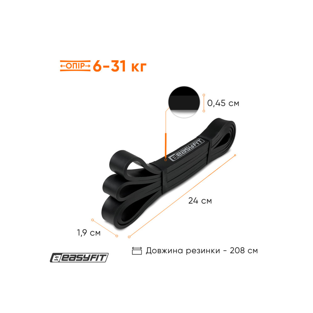 Резиновая петля-эспандер Easyfit Origin 6-31 кг резинка для подтягиваний, фитнеса и тренировок Черная (EF-2654-3)