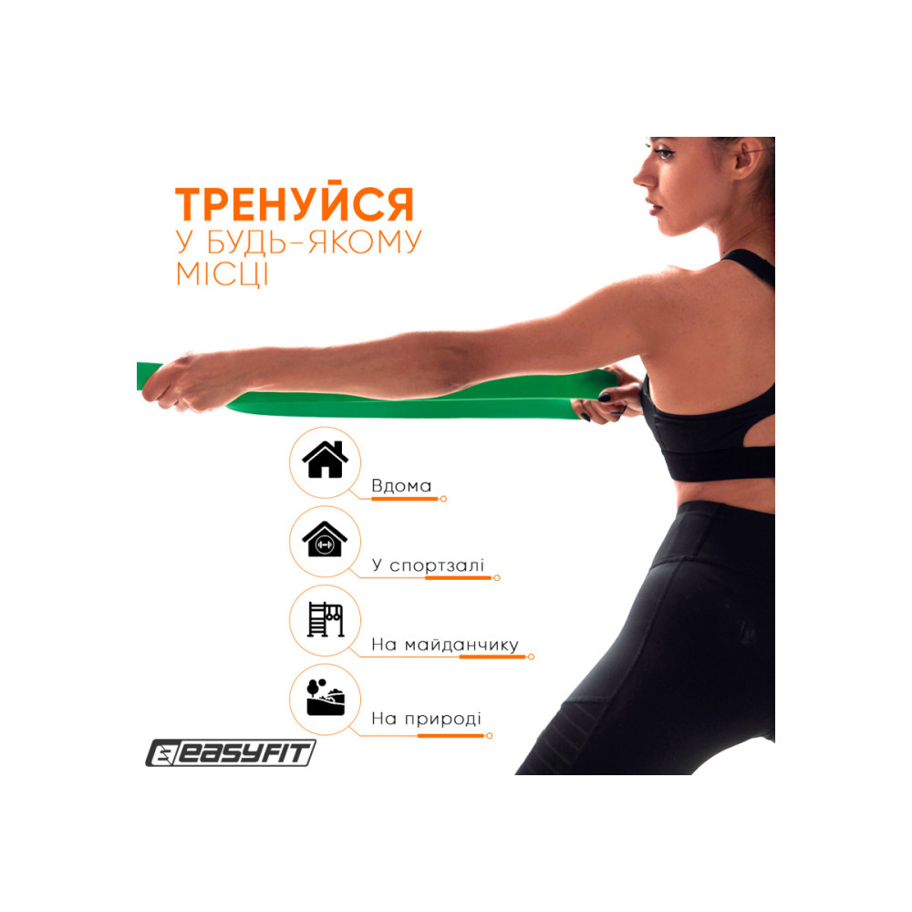 Резиновая петля-эспандер Easyfit Origin 19-65 кг резинка для подтягиваний, фитнеса и тренировок Зеленая (EF-2654-5)