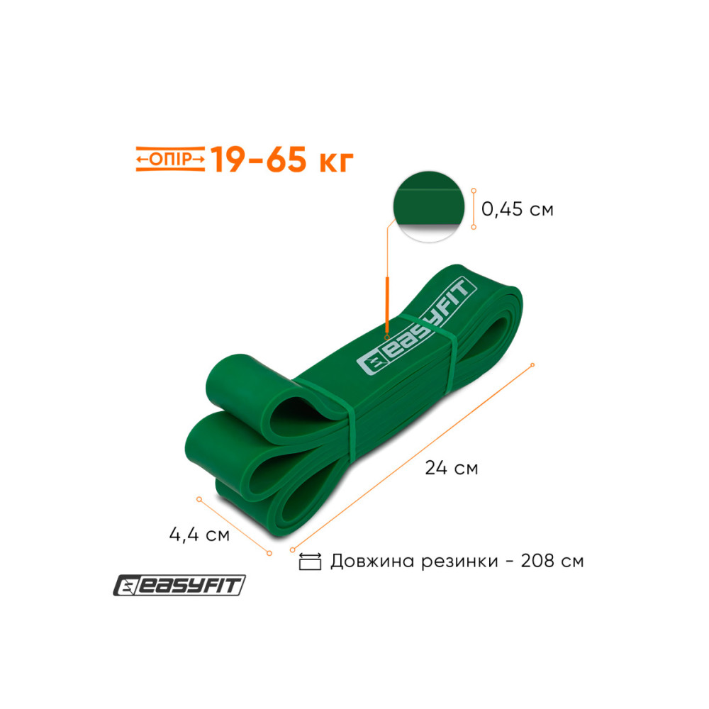 Резиновая петля-эспандер Easyfit Origin 19-65 кг резинка для подтягиваний, фитнеса и тренировок Зеленая (EF-2654-5)