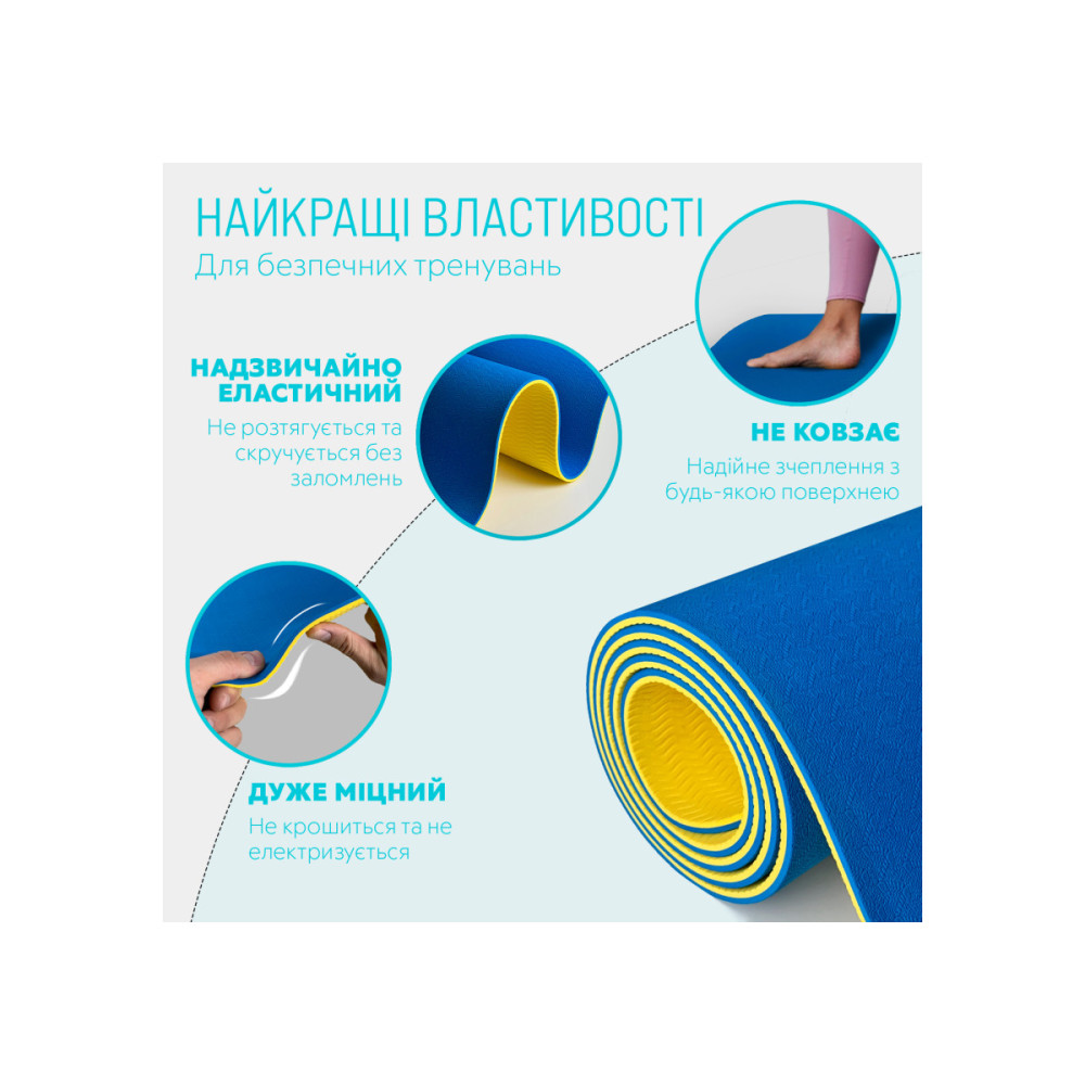 Коврик для йоги и фитнеса EasyFit TPE+TC 6 мм двухслойный синий-желтый (EF-1924-BEY)