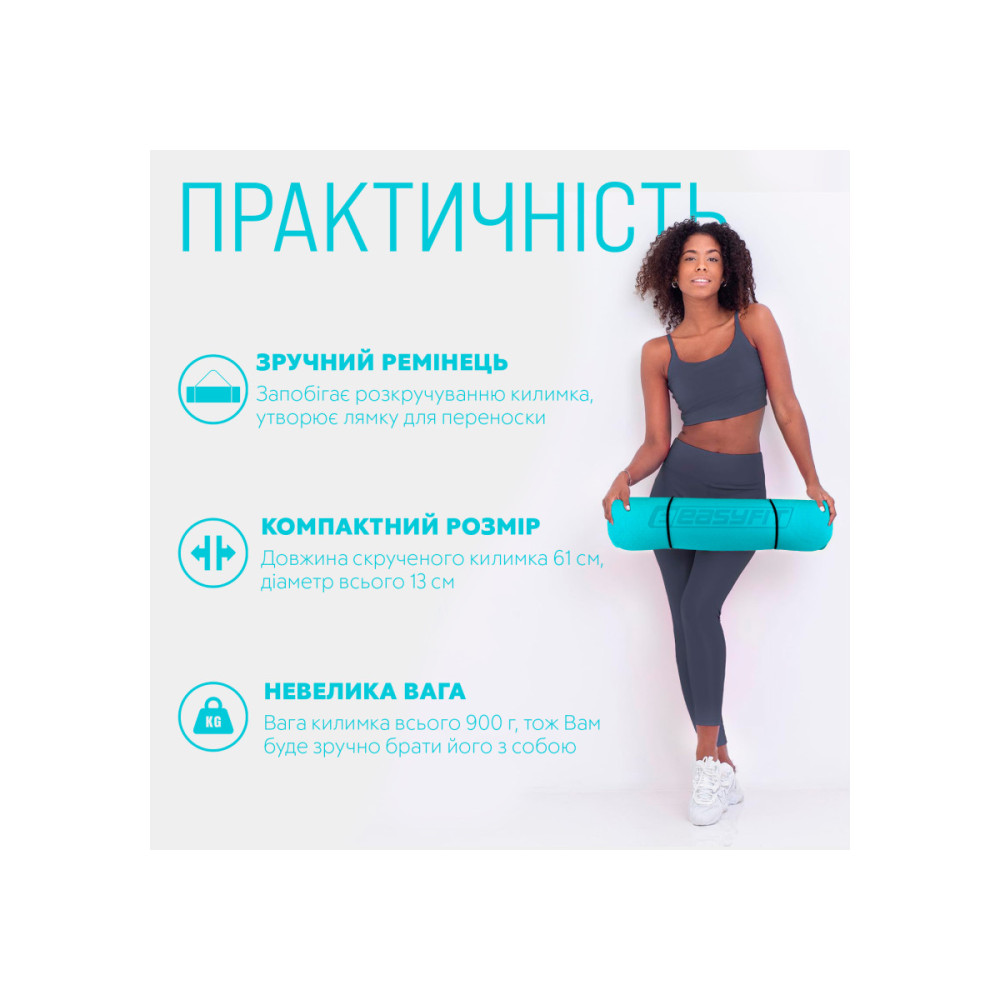 Коврик для йоги и фитнеса EasyFit TPE+TC 6 мм двухслойный мятный-черный (EF-1924-MTB)