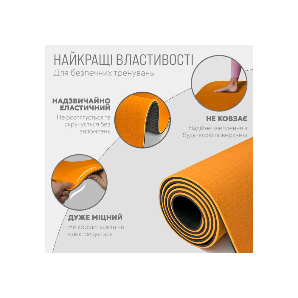 Килимок для йоги та фітнесу EasyFit TPE+TC 6 мм двошаровий оранжево-чорний (EF-1924-ORB)