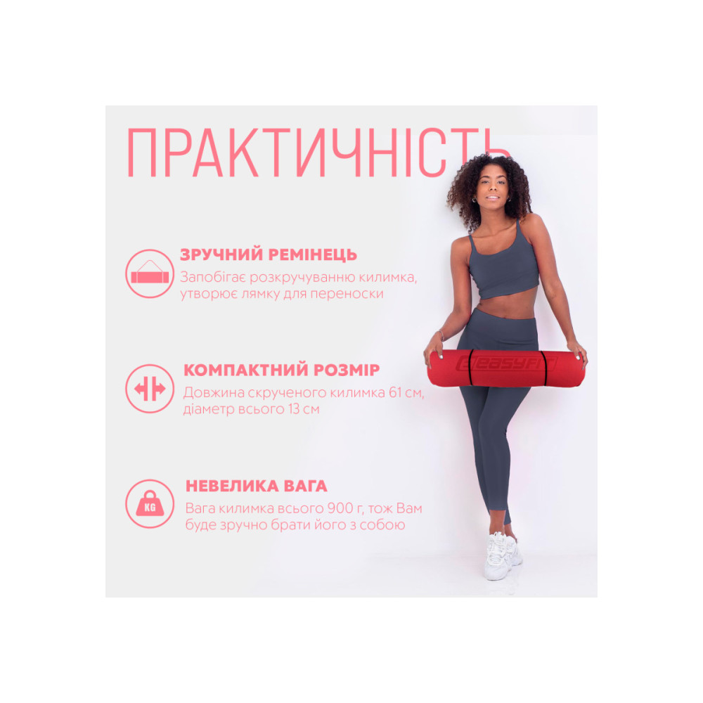 Килимок для йоги та фітнесу EasyFit TPE+TC 6 мм двошаровий червоний-чорний (EF-1924-RB)
