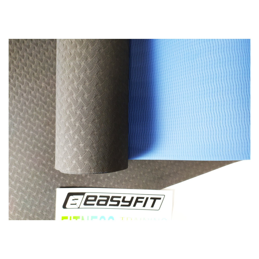 Килимок для йоги та фітнесу EasyFit TPE+TC 6 мм двошаровий + Чохол чорний із синім (EF-1924E-B/Bl)