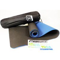 Коврик для йоги и фитнеса EasyFit TPE+TC 6 мм двухслойный + Чехол черный с синим (EF-1924E-B/Bl)