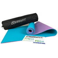 Коврик для йоги и фитнеса EasyFit TPE+TC 6 мм двухслойный + Чехол мятный с фиолетовым (EF-1924E-MV)