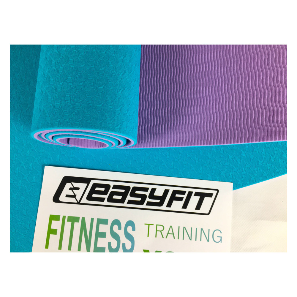 Килимок для йоги та фітнесу EasyFit TPE+TC 6 мм двошаровий + Чохол м'ятний з фіолетовим (EF-1924E-MV)