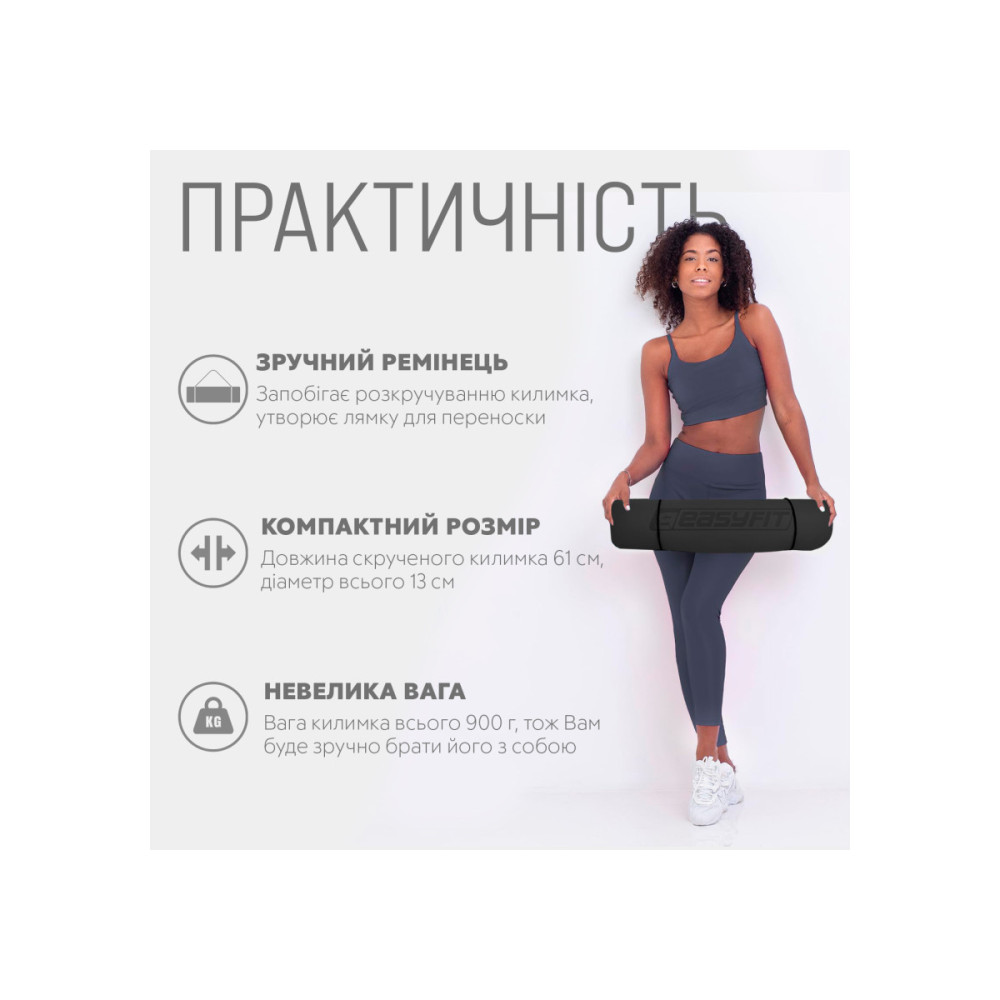 Килимок для йоги та фітнесу EasyFit TPE+TC 6 мм двошаровий + Чохол чорний з червоним (EF-1924s-BR)