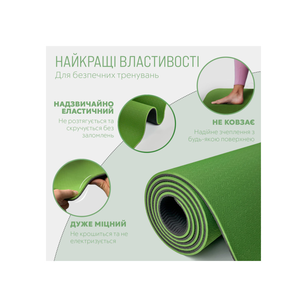 Килимок для йоги та фітнесу EasyFit TPE+TC 6 мм двошаровий, зелений з чорним (EF-1924s-GNBK)