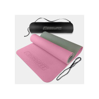 Коврик для йоги и фитнеса EasyFit TPE+TC 6 мм двухслойный розово-серый + чехол (EF-1924s-PKGY)