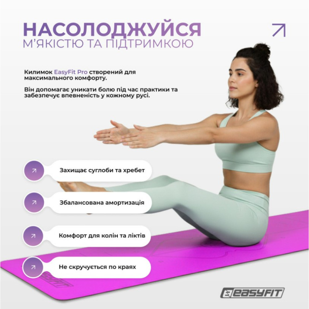 Коврик для йоги профессиональный EasyFit каучук 5 мм Фиолетовый (EF-1925-V)