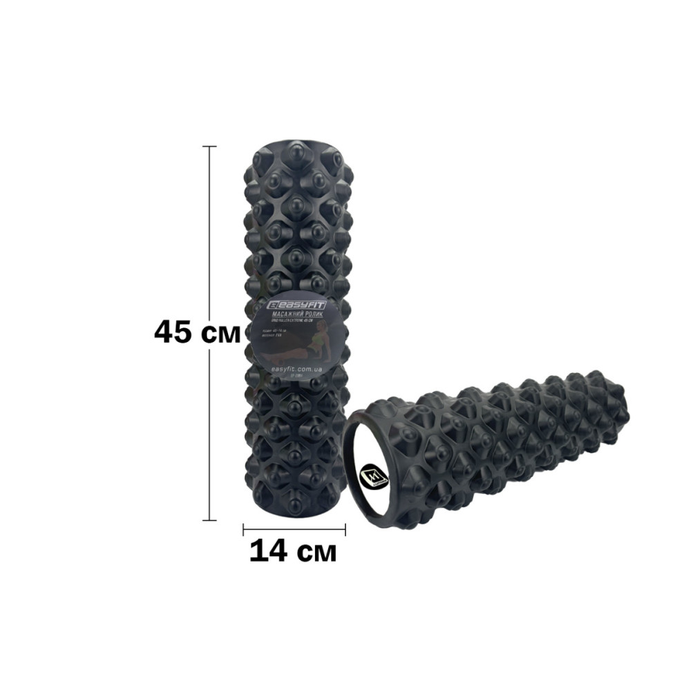 Масажний ролик EasyFit Grid Roller Extreme 45 см Чорний (EF-2051-BK)