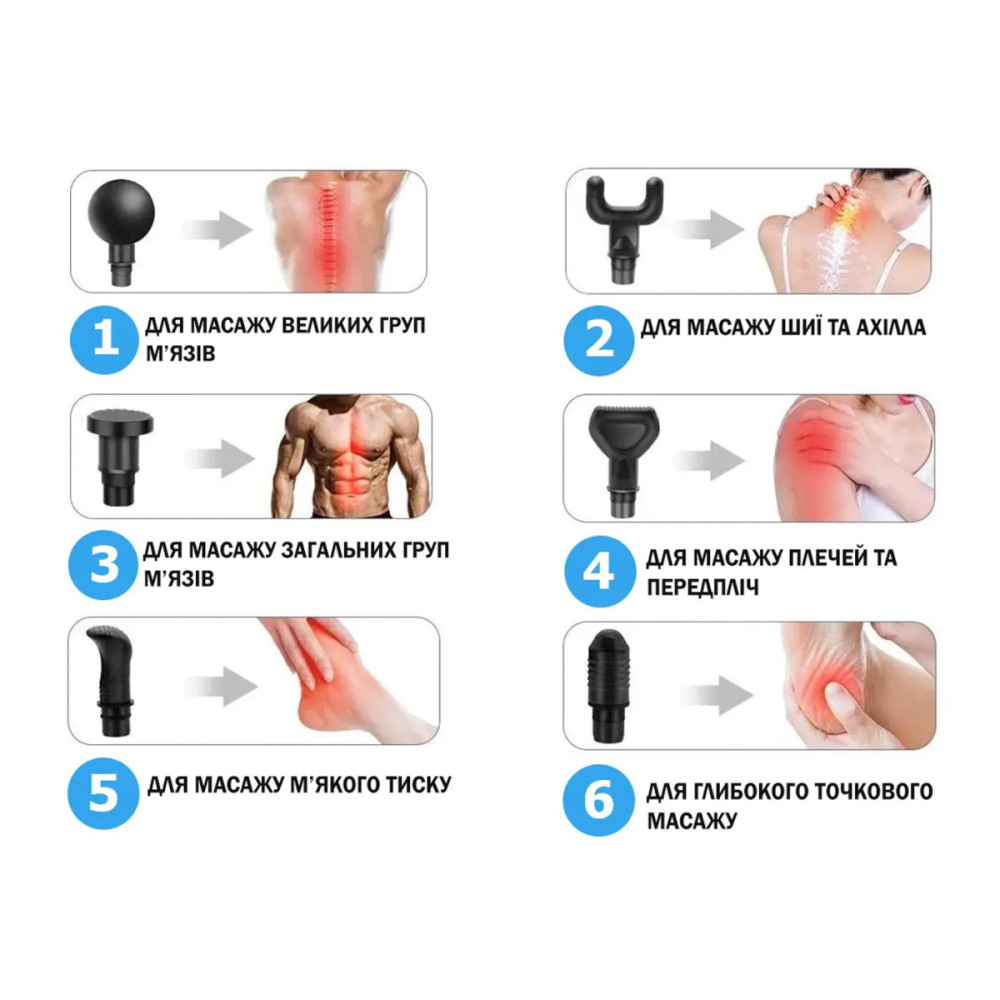 Массажный пистолет EasyFit Percussio (портативный перкуссионный вибромассажер для тела с 6 насадками) (EF-2073)