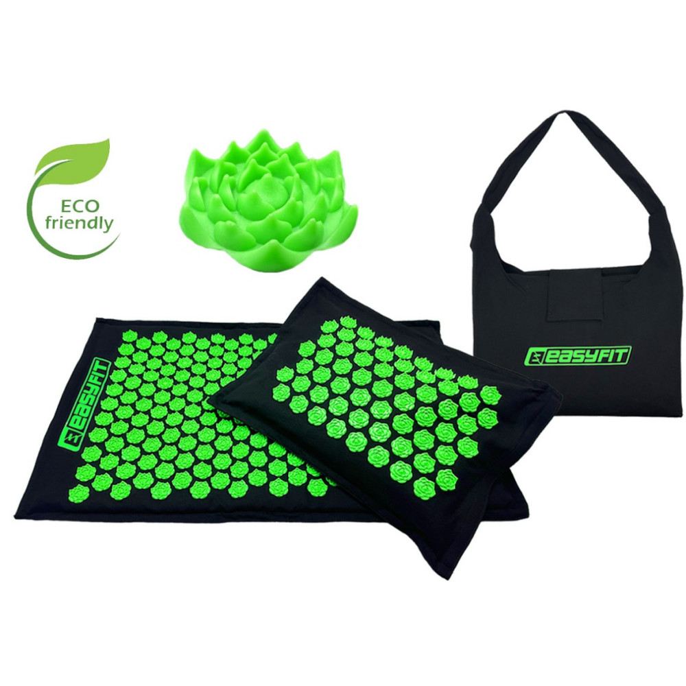Массажный коврик EasyFit AcuRelax с иглами (аппликатор Кузнецова) черно-зеленый (EF-2710-BG)