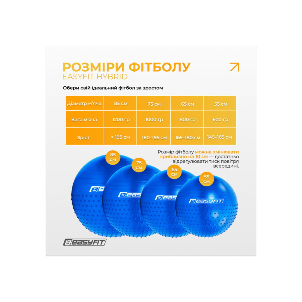 Фитбол 75 см EasyFit Hybrid синий (фитбол полумассажный) (EF-3012-BL)