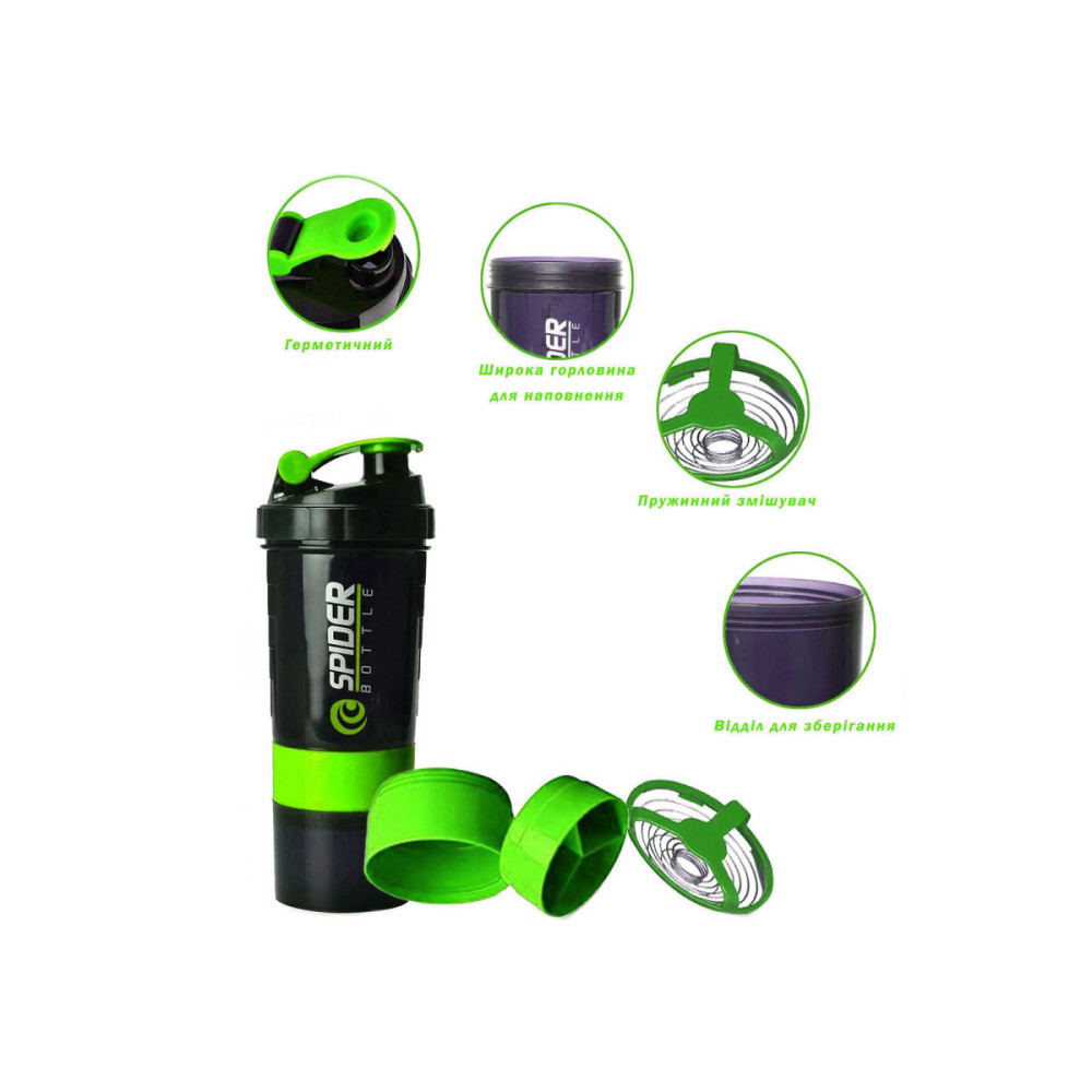 Шейкер спортивный EasyFit Spider 0,5 л Черно-зеленый (EF-7200-G)