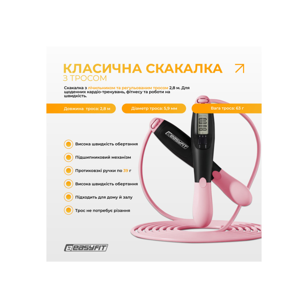 Скакалка для схуднення EasyFit TwinRope 2,8 м чорний-рожевий (EF-1909-BP)