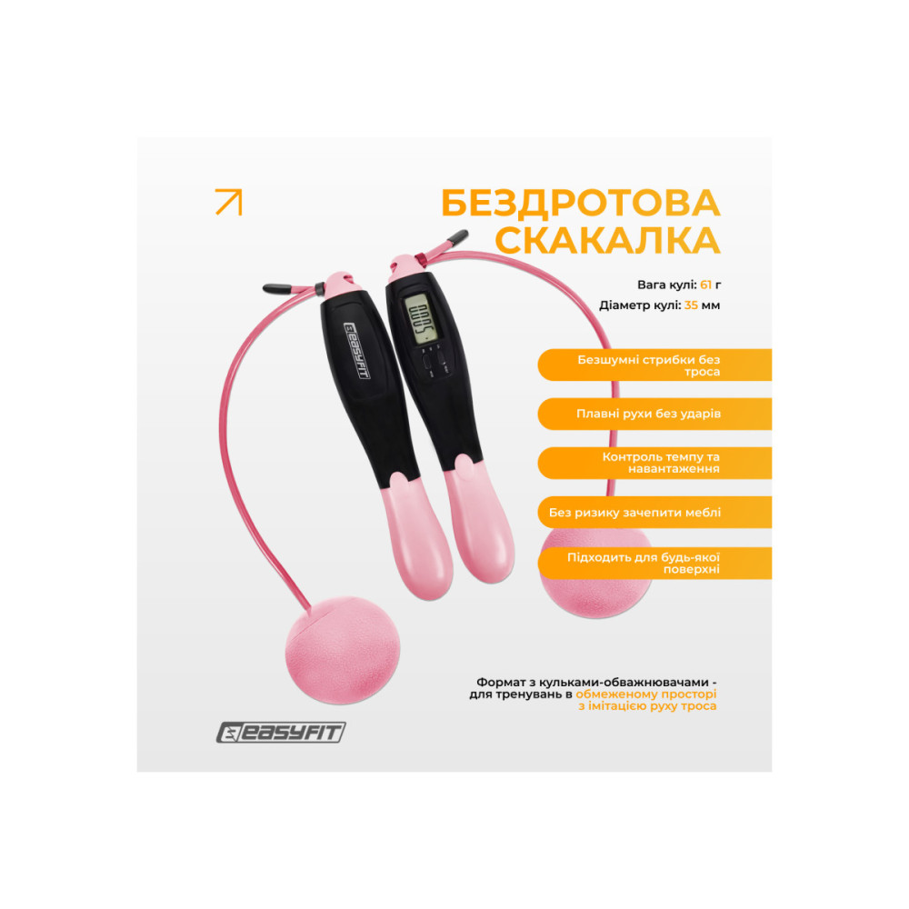 Скакалка для схуднення EasyFit TwinRope 2,8 м чорний-рожевий (EF-1909-BP)