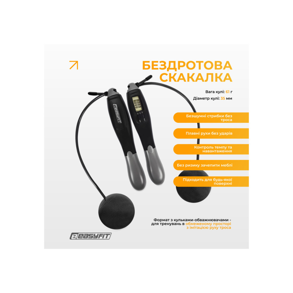 Скакалка з лічильником EasyFit TwinRope швидкісна 2,8 м чорна-сіра (EF-1909-GY)