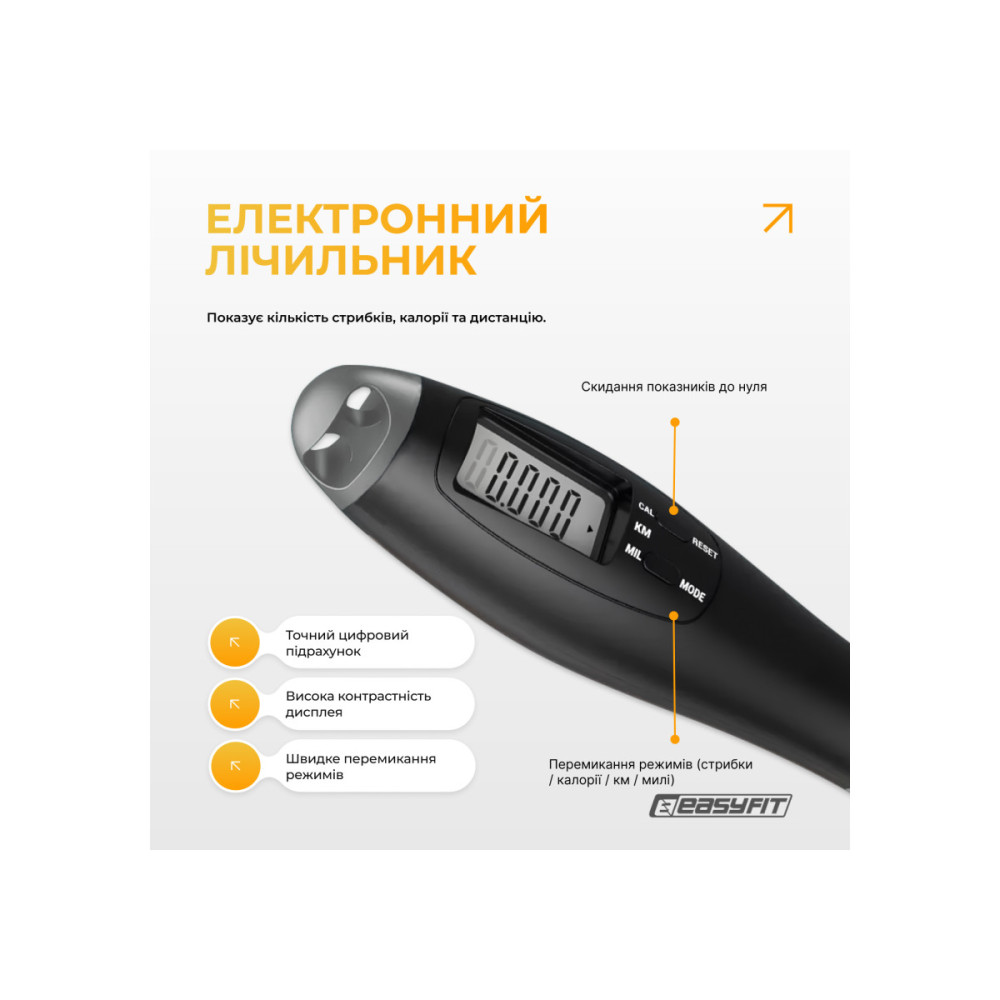 Скакалка з лічильником EasyFit TwinRope швидкісна 2,8 м чорна-сіра (EF-1909-GY)