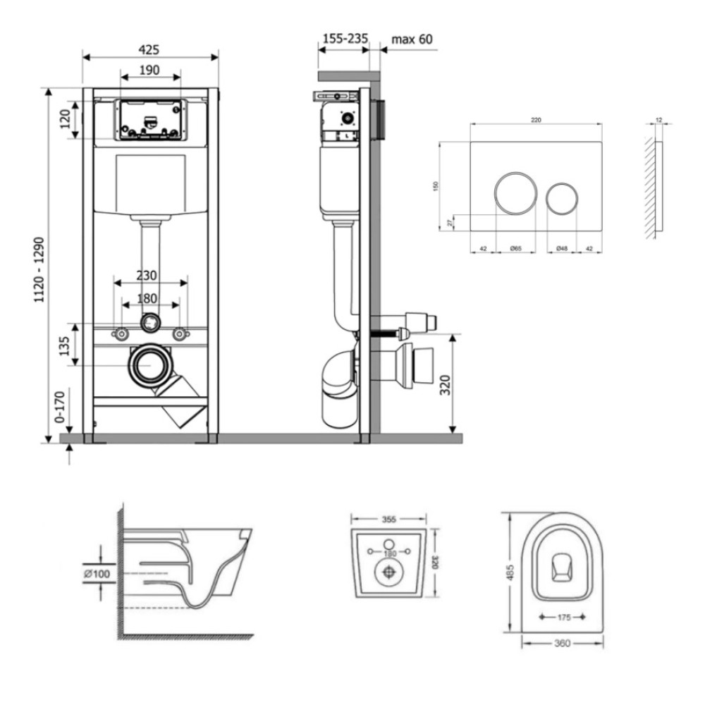 Набір Qtap Nest 4 в 1 підвісний унітаз Swan Ultra Quiet 485x360x320 + комплект інсталяції QT16335179W45150