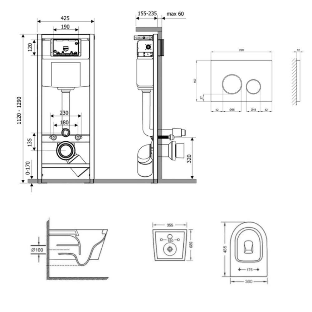 Набір Qtap Nest 4 в 1 підвісний унітаз Swan Ultra Quiet 485x360x320 + комплект інсталяції QT16335179W45151